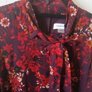 New Calvin Klein Floral Chiffon Dress - Size 14